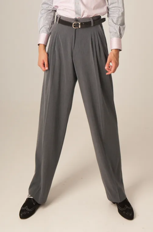 Grey Tango Pants With Four Pleats And Decorative Back Waistline
