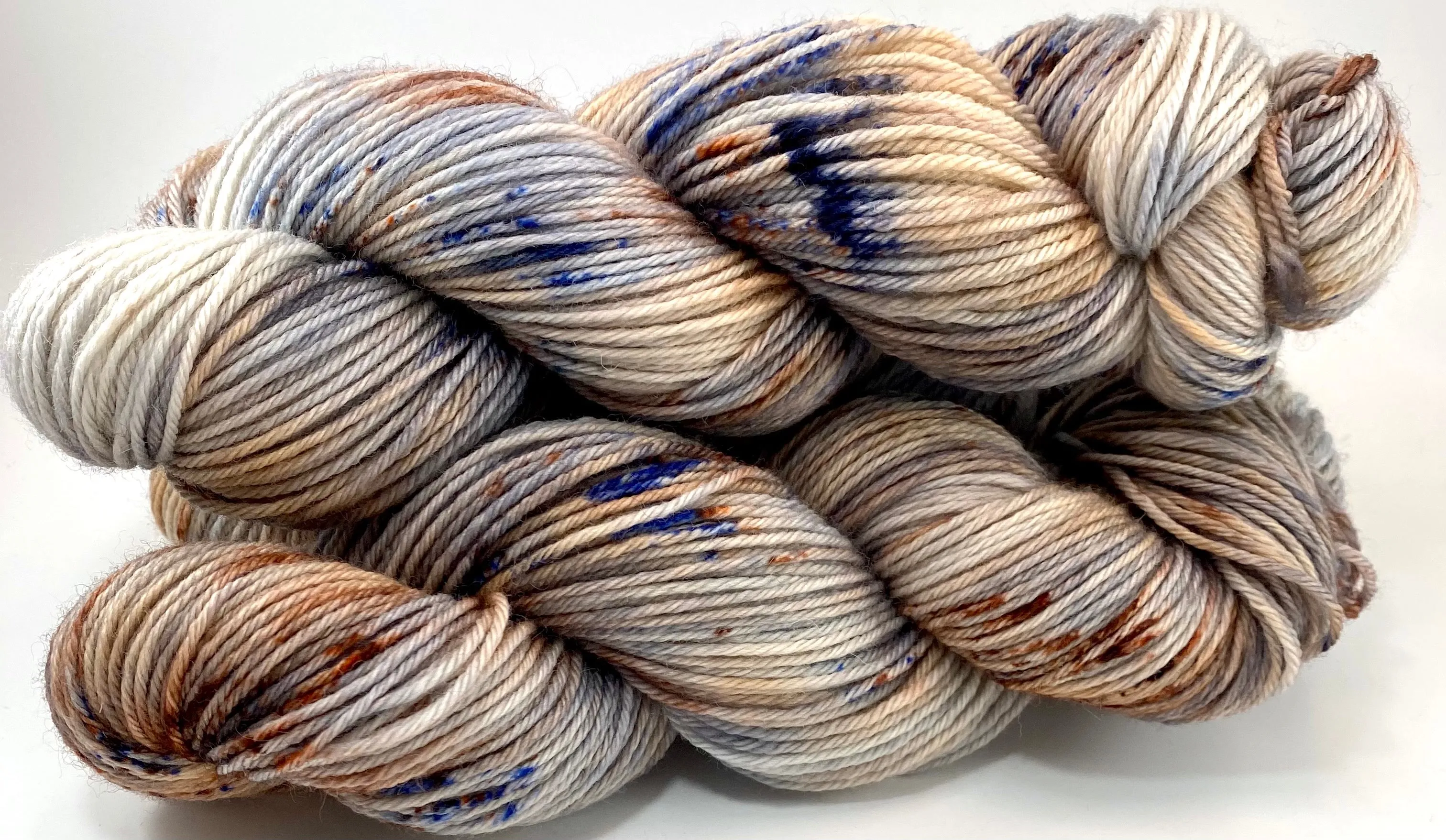 Hand Dyed Yarn "Wild Horses" Tan Brown Caramel Grey Blue Orange Copper Speckled  Polwarth DK Weight Superwash 246yds 100g