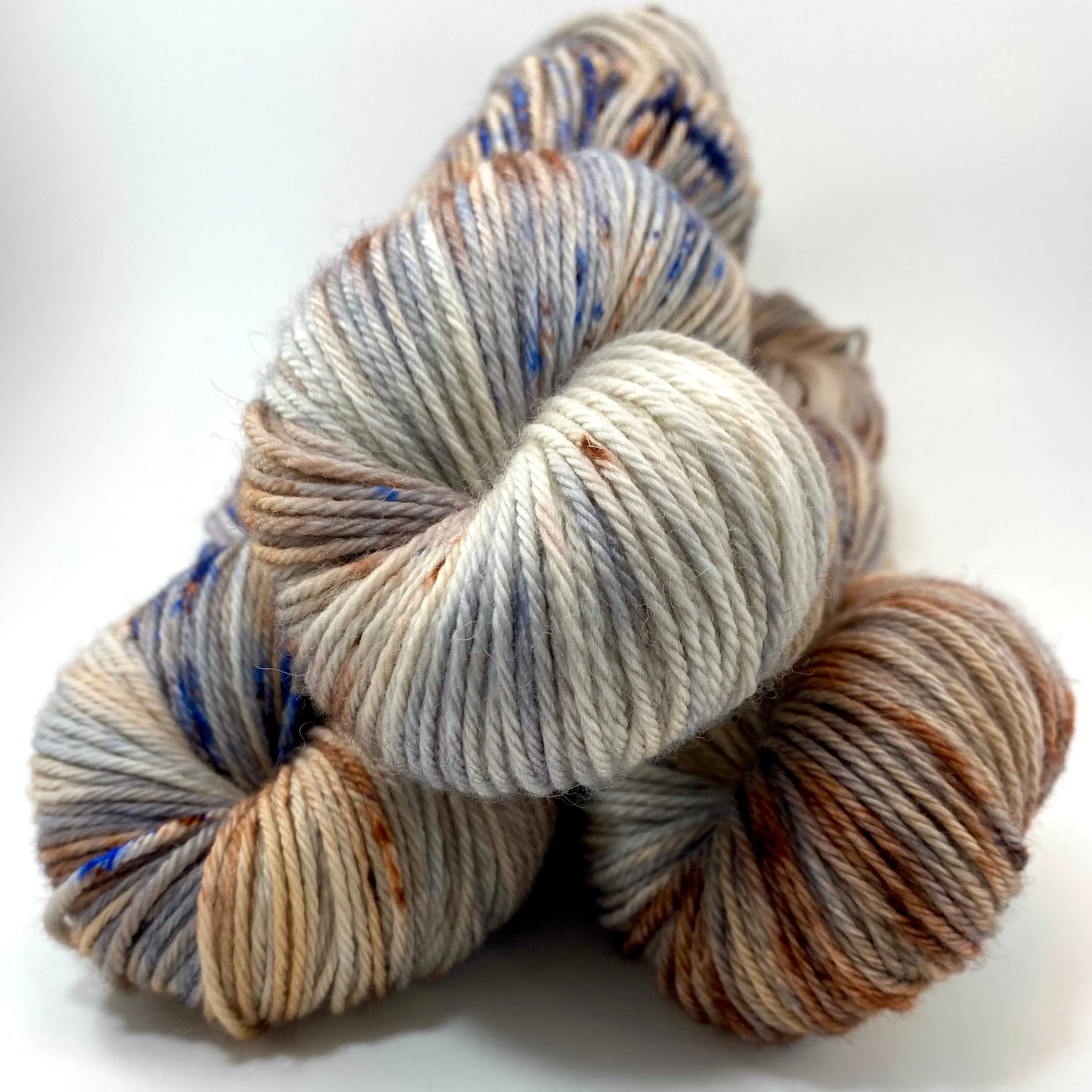 Hand Dyed Yarn "Wild Horses" Tan Brown Caramel Grey Blue Orange Copper Speckled  Polwarth DK Weight Superwash 246yds 100g