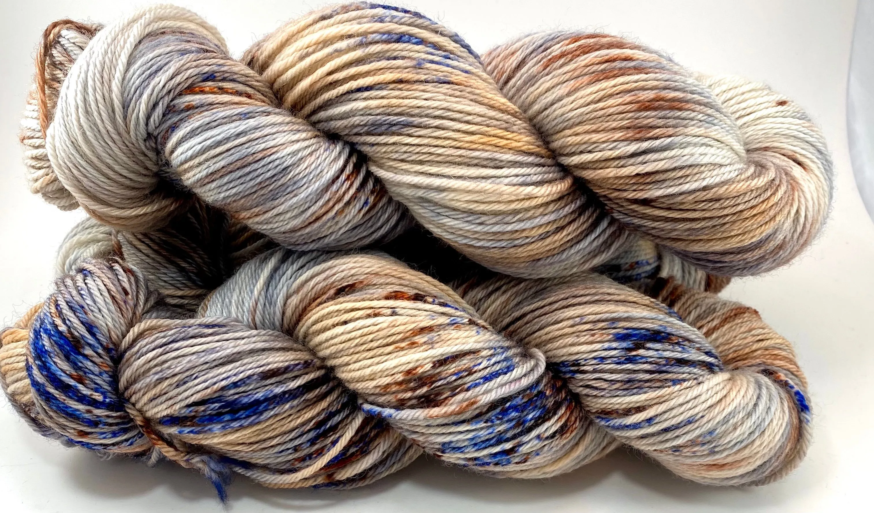 Hand Dyed Yarn "Wild Horses" Tan Brown Caramel Grey Blue Orange Copper Speckled  Polwarth DK Weight Superwash 246yds 100g