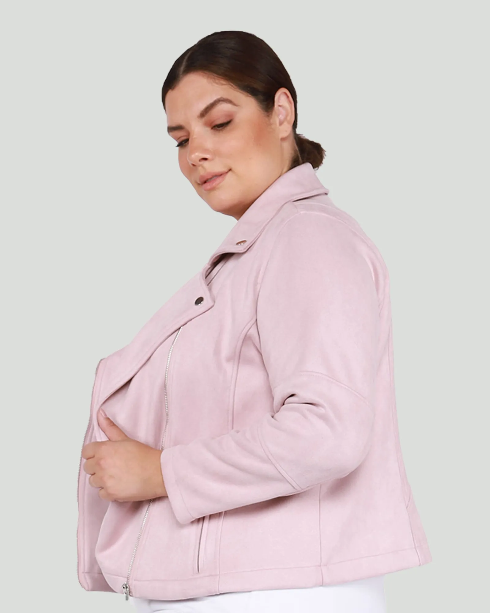 Izzie Faux Suede Moto Jacket | Petal Pink