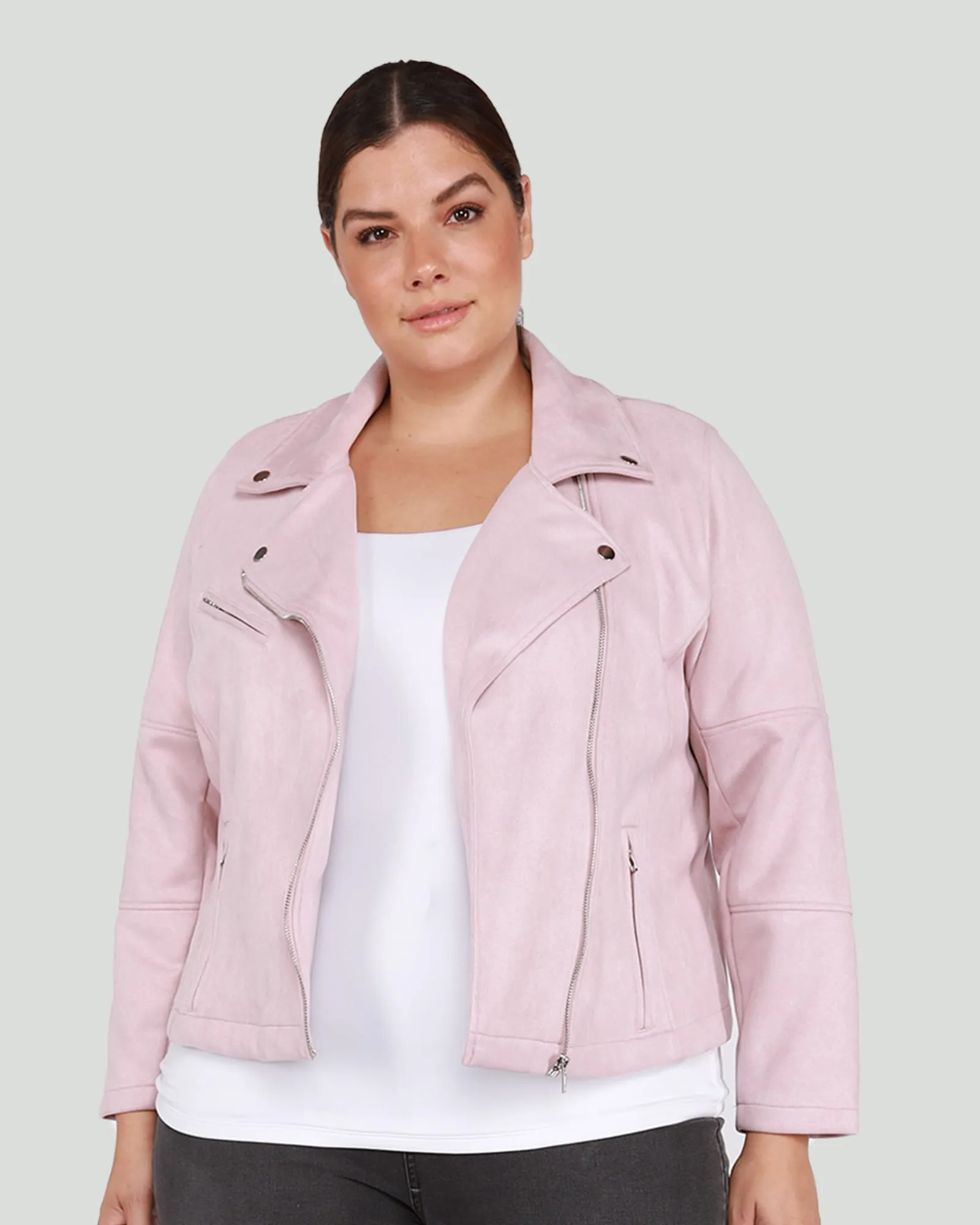 Izzie Faux Suede Moto Jacket | Petal Pink