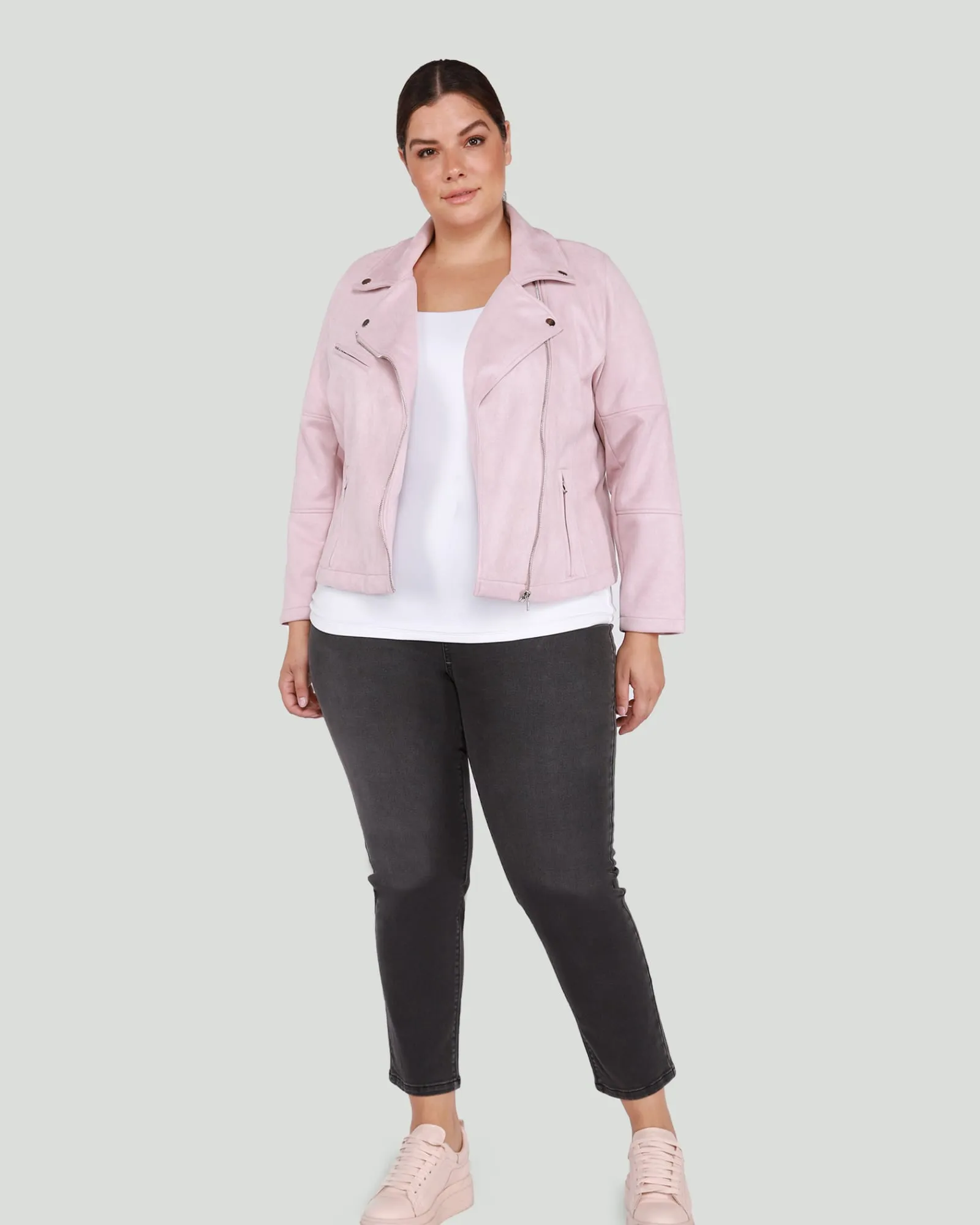 Izzie Faux Suede Moto Jacket | Petal Pink