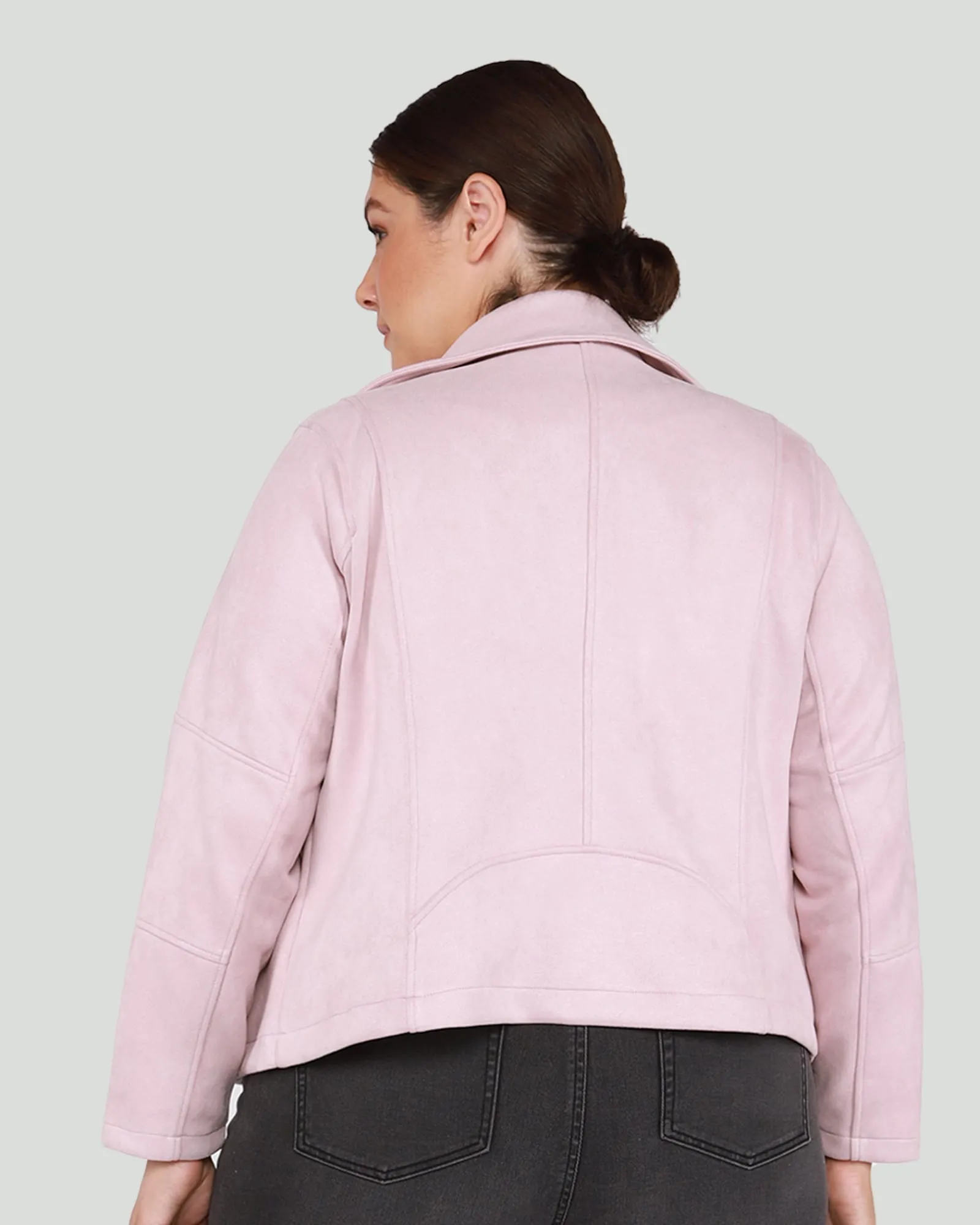 Izzie Faux Suede Moto Jacket | Petal Pink