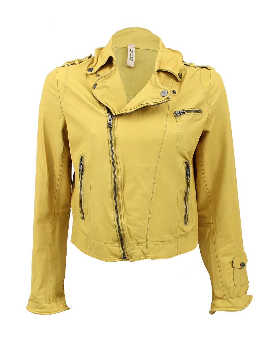 Josey Crop Leather Biker Jacket