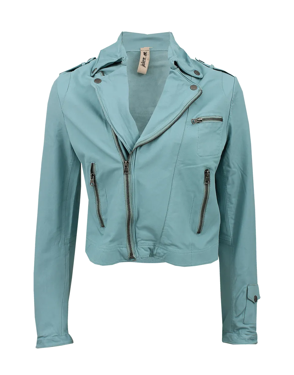 Josey Crop Leather Biker Jacket