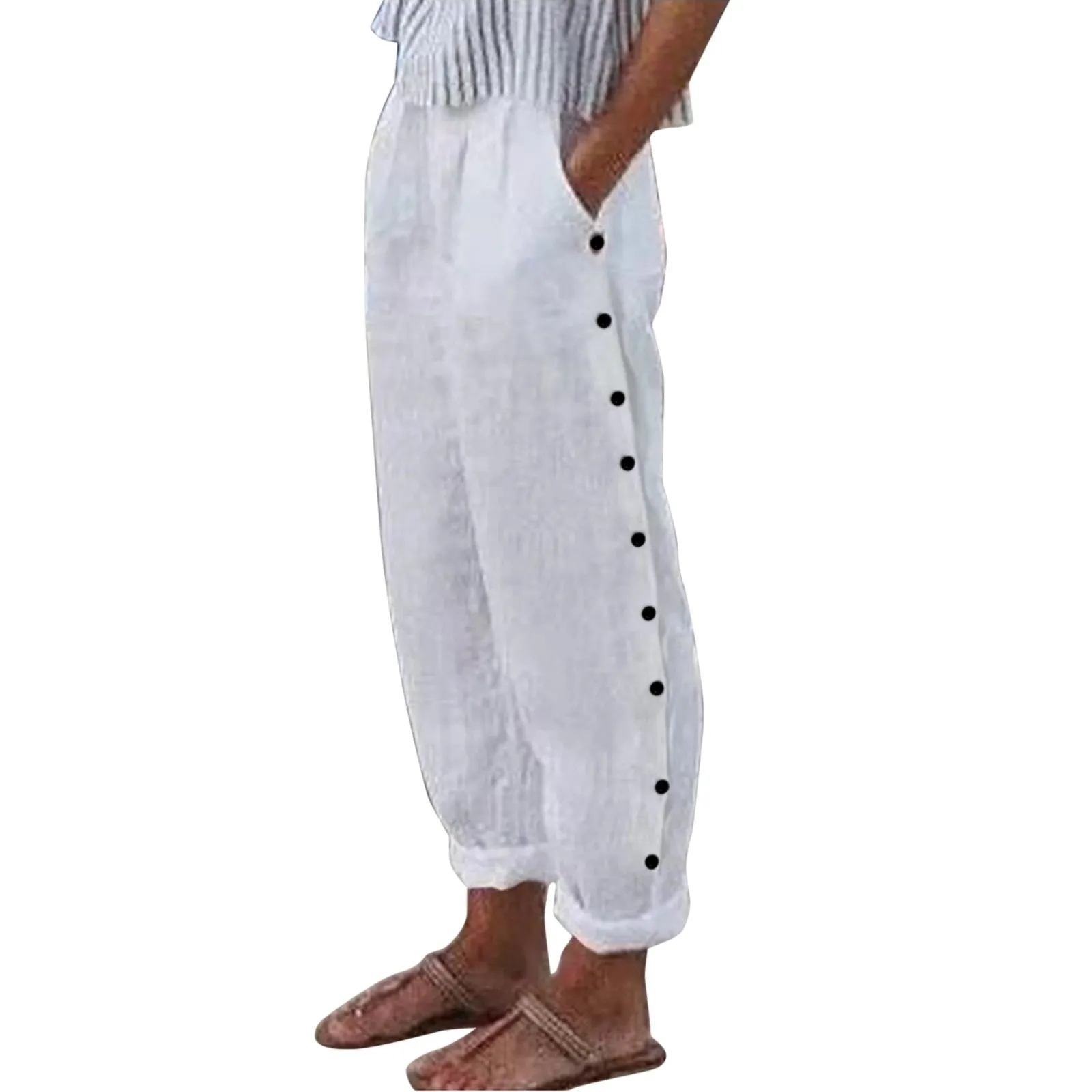 JuliaFashion - 2024 Vintage Elastic Waist Cotton Linen Pants