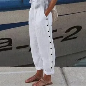 JuliaFashion - 2024 Vintage Elastic Waist Cotton Linen Pants