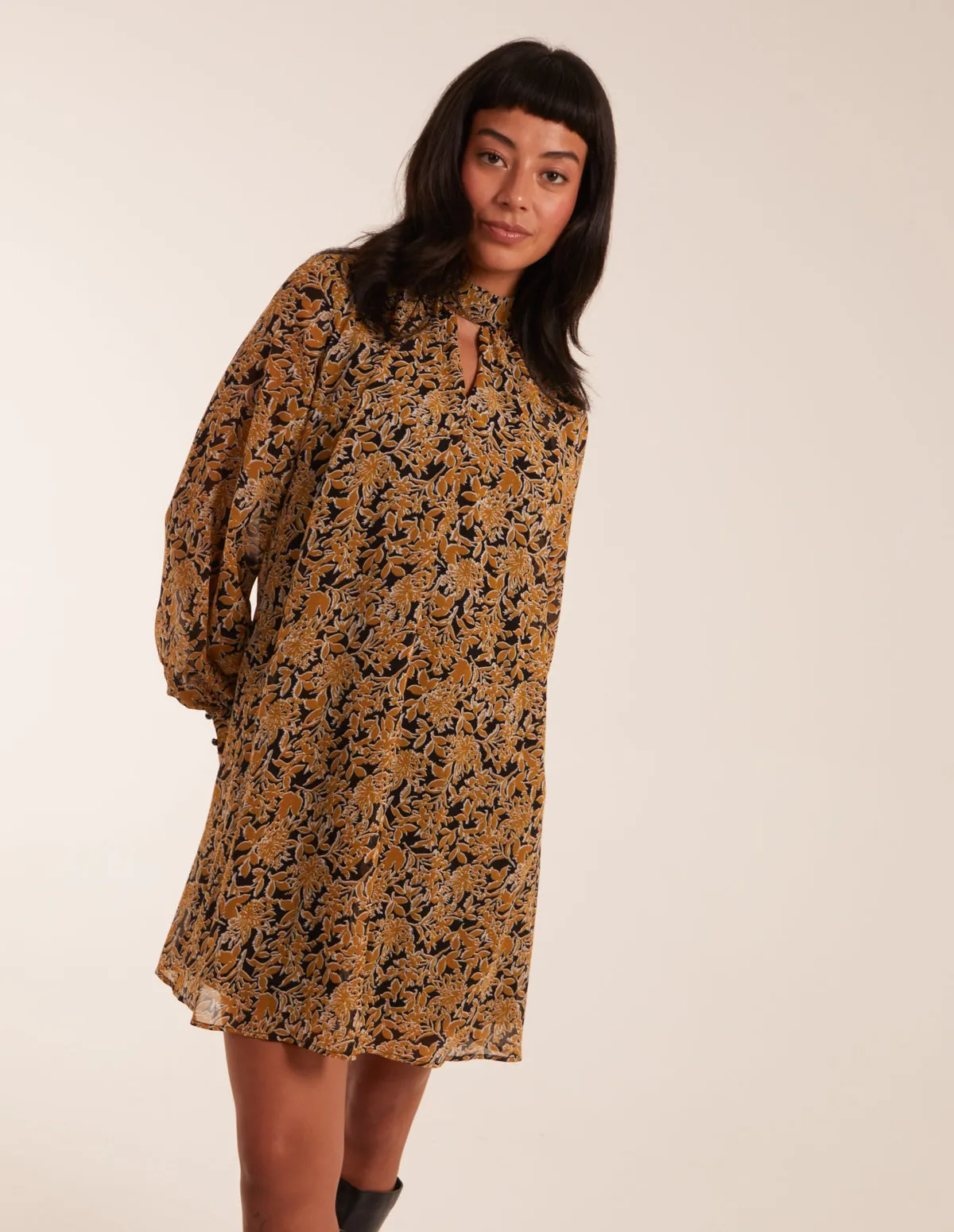 Keyhole Long Sleeve Swing Dress