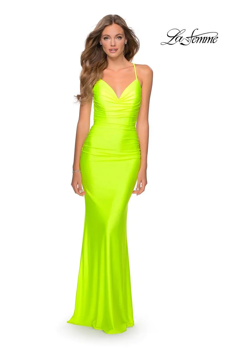 La Femme Long Fitted Open Back Dress 29020