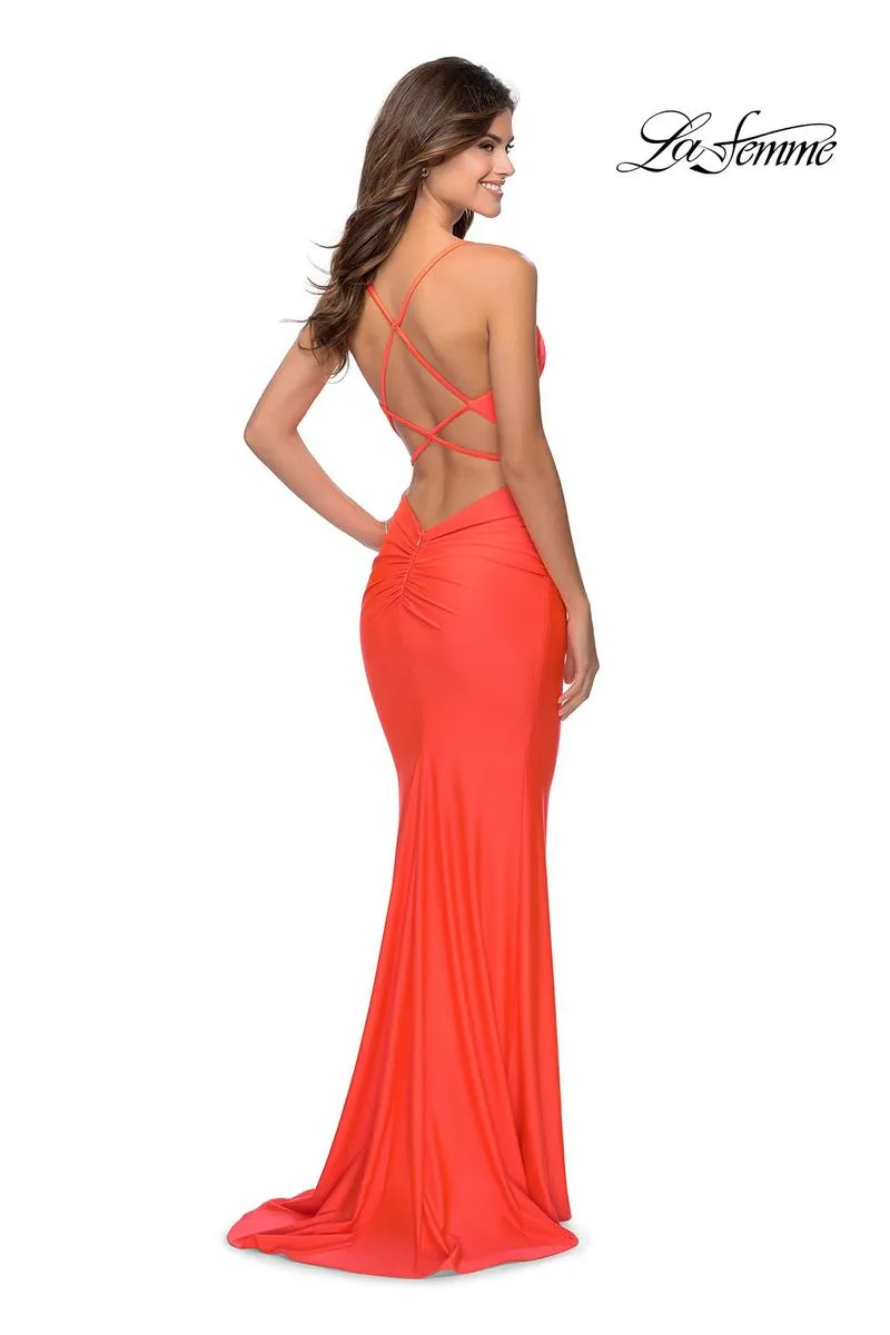 La Femme Long Fitted Open Back Dress 29020