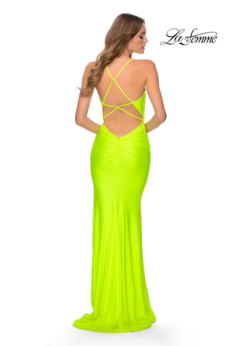 La Femme Long Fitted Open Back Dress 29020