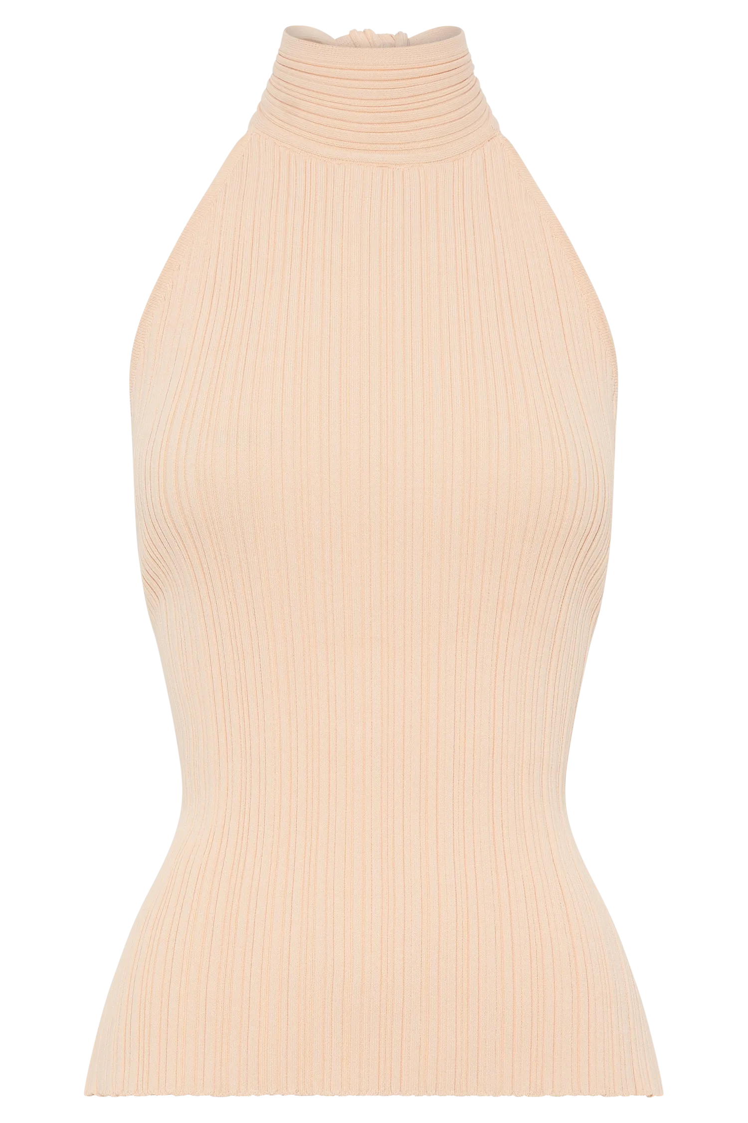 Laila Longline Halter Rib Knit Top - Light Peach