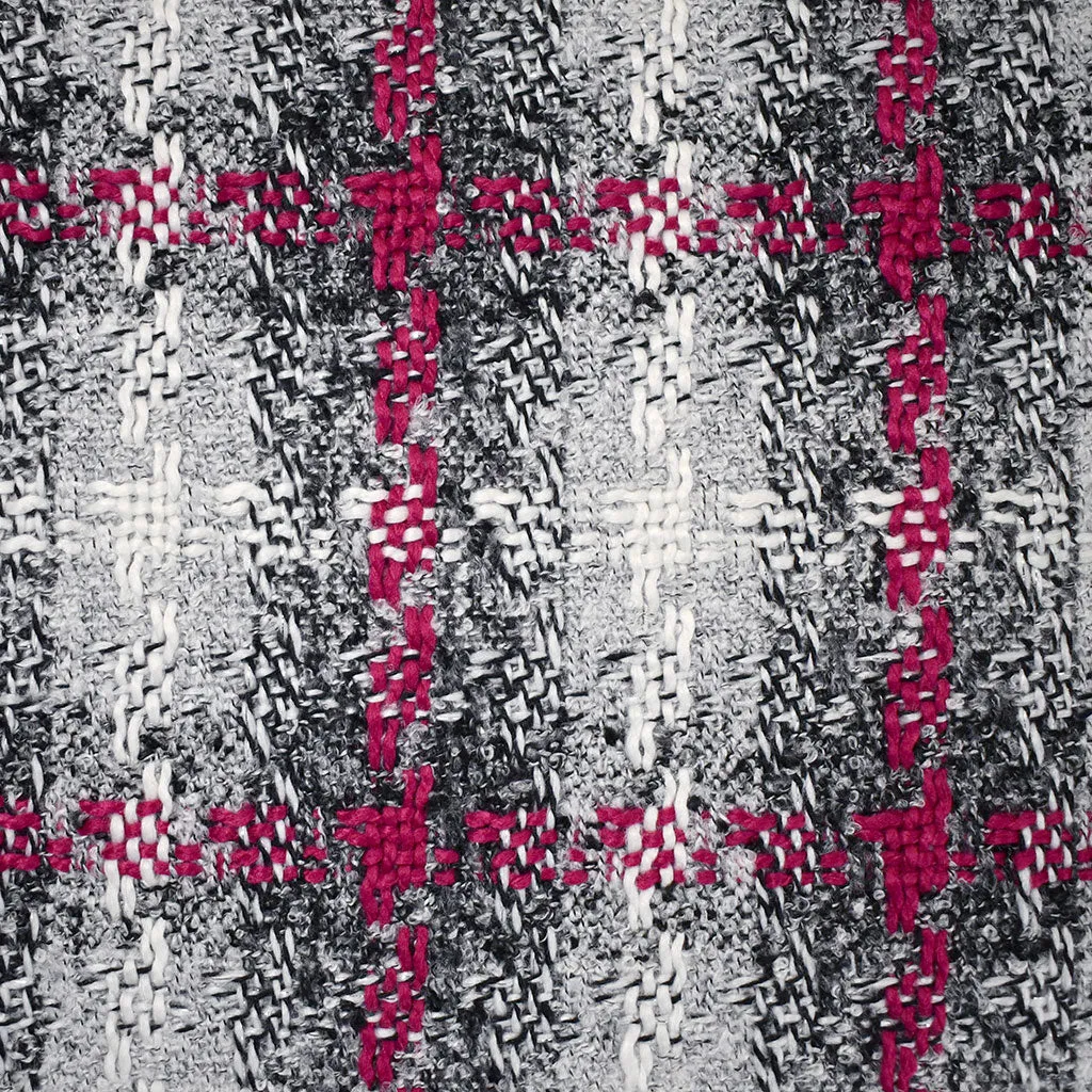 Layered Plaid Chunky Tweed Coating White/Fuchsia/Silver