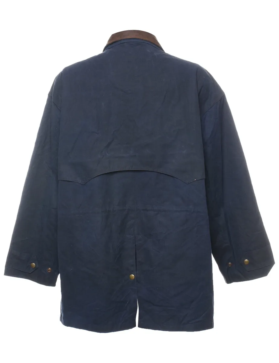Leather Contrast Collar Navy Wax Jacket - L