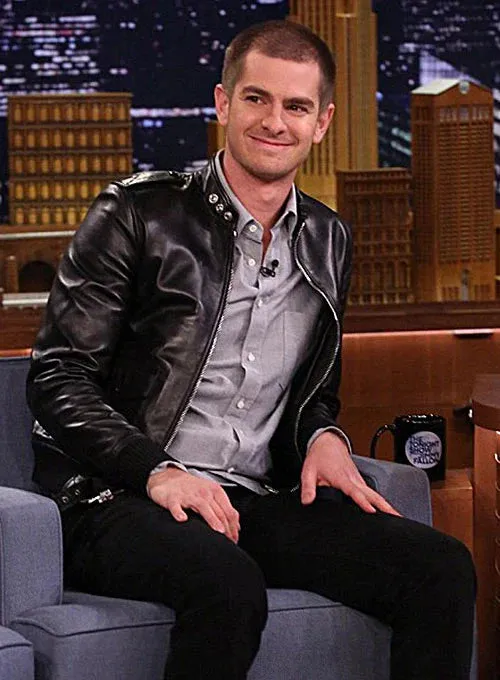 LEATHER JACKET WORN BY ANDREW GARFIELD IN THE TONIGHT SHOW | ANDREW GARFIELD LEATHER JACKET