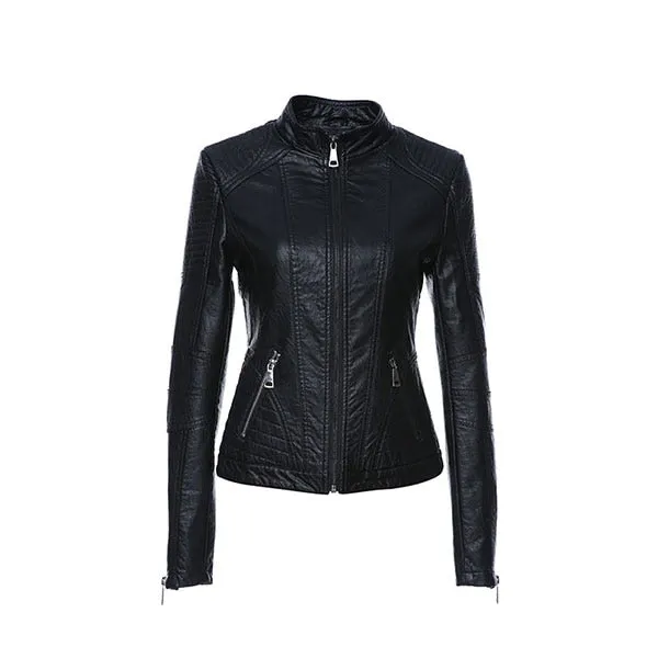 Leather Jackets 2019 New Spring   Black Color Mandarin Collar Zippers Short