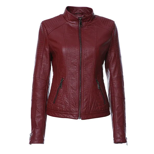 Leather Jackets 2019 New Spring   Black Color Mandarin Collar Zippers Short