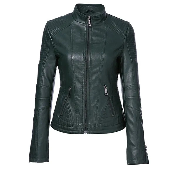 Leather Jackets 2019 New Spring   Black Color Mandarin Collar Zippers Short