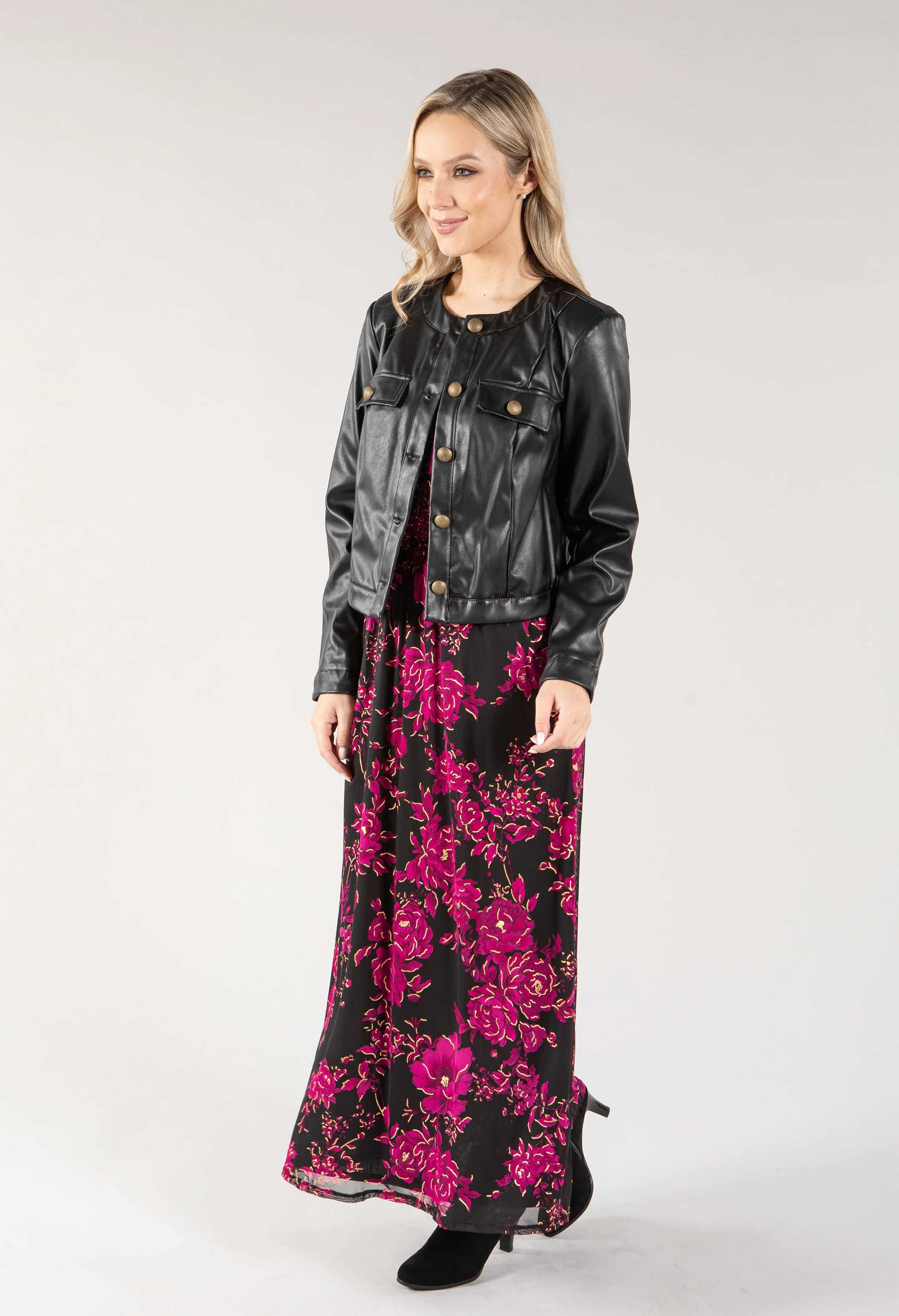Leather Look Buttoned Jacket