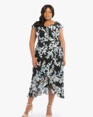 Linnette Ruffled Midi Dress | BLUE/BLACK