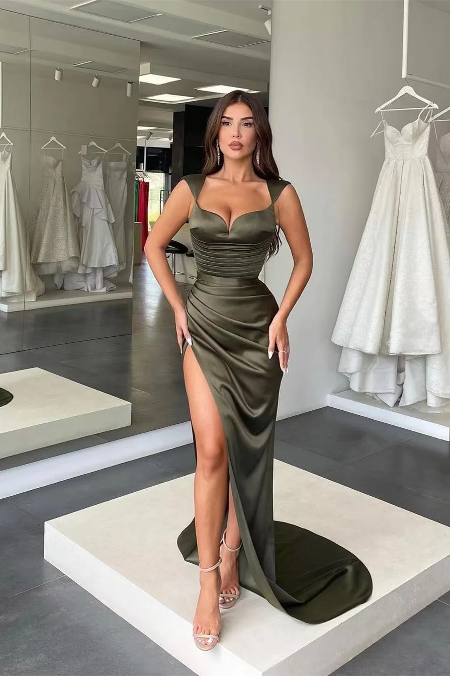 Long Mermaid Sweetheart Satin Prom Dress with Split