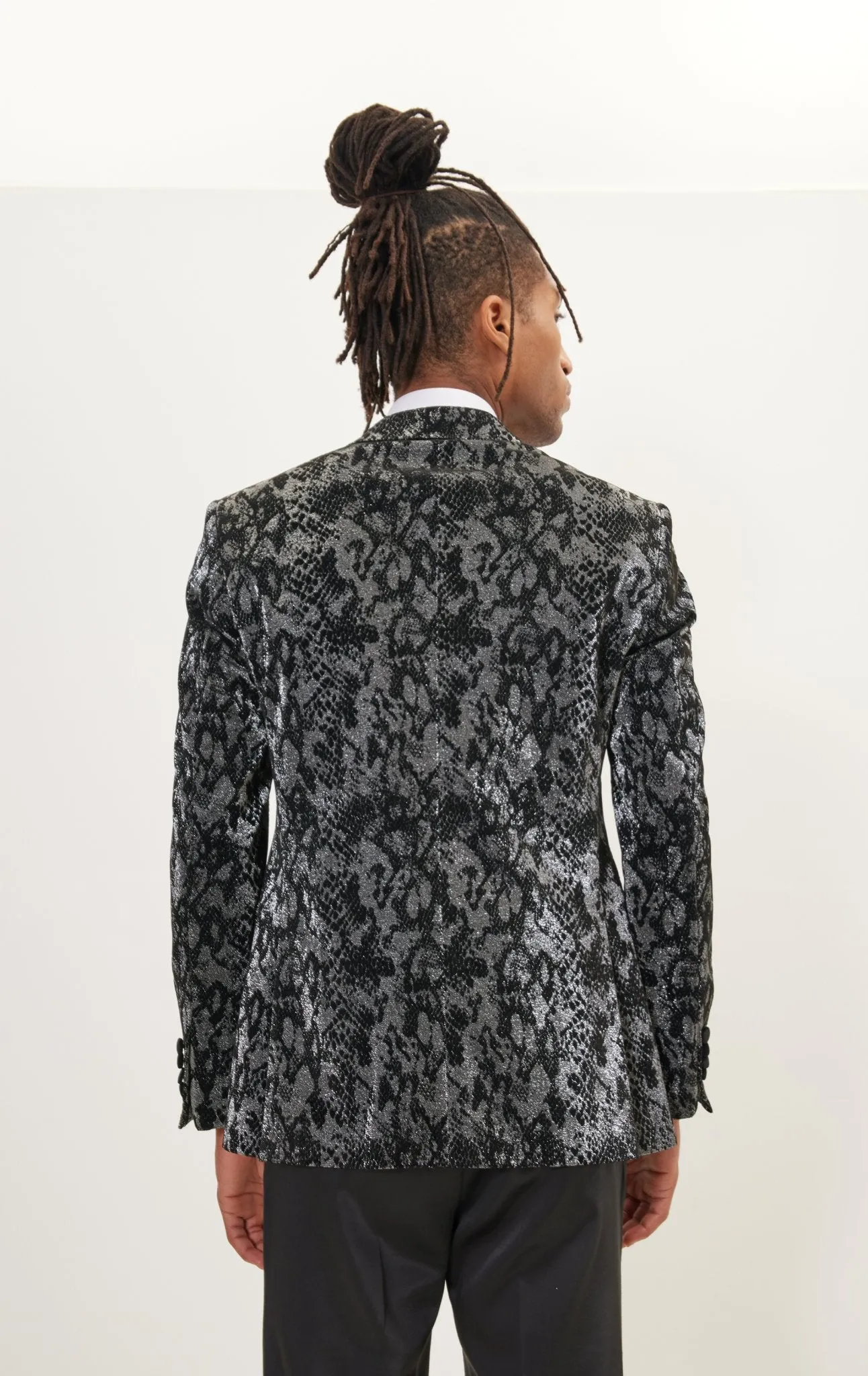 Metallic Velvet Flocking Tuxedo Jacket-  Silver