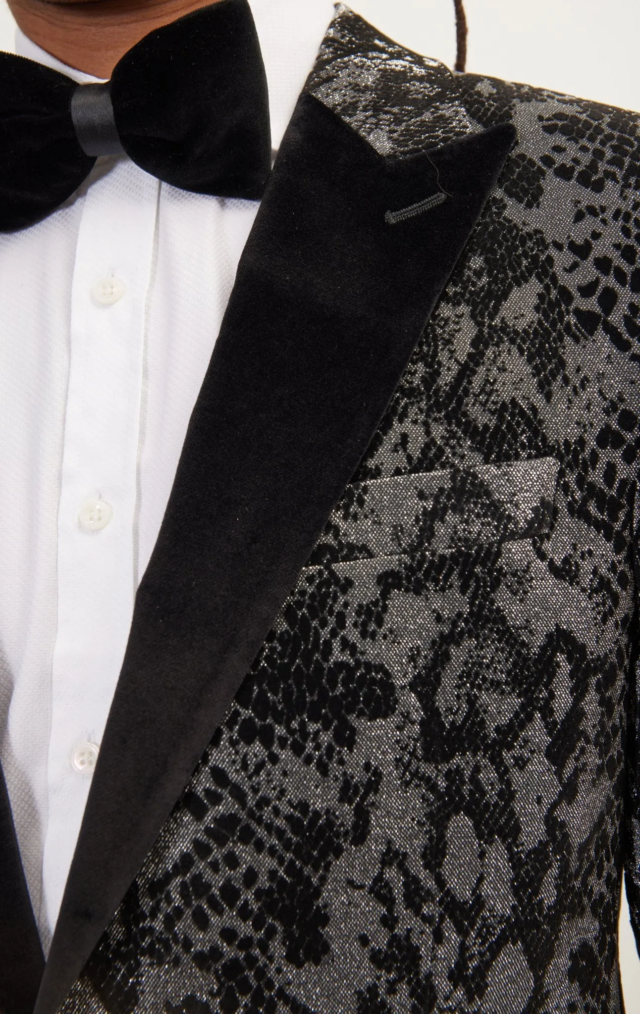 Metallic Velvet Flocking Tuxedo Jacket-  Silver