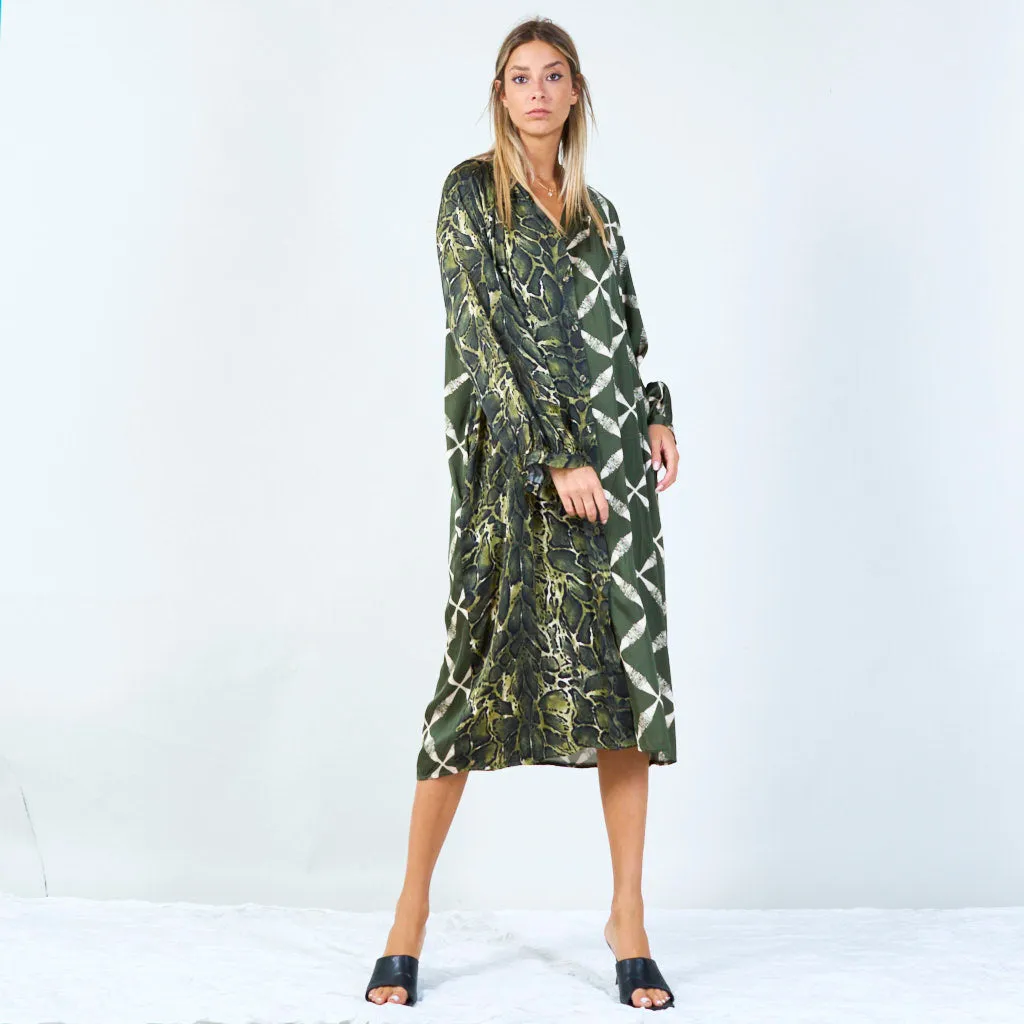 Mixed print long dress with button detail wholesale