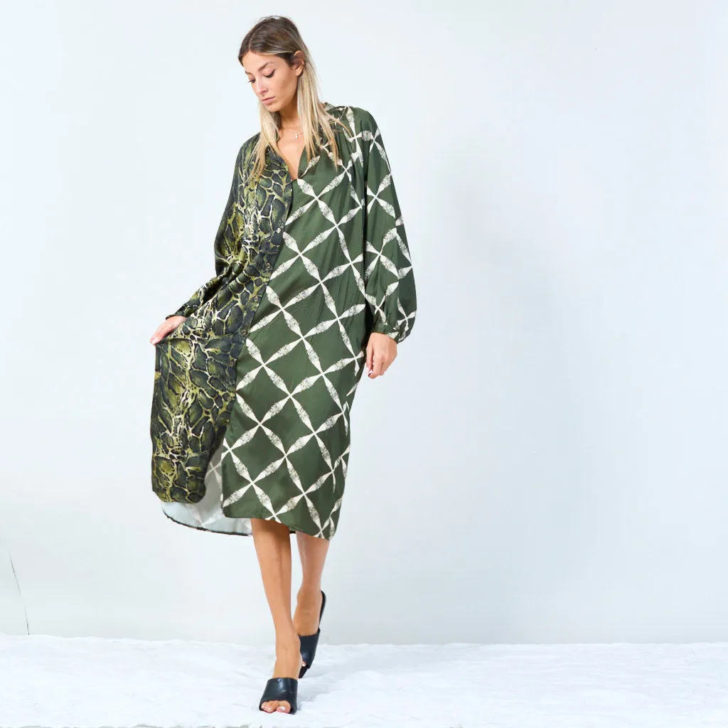Mixed print long dress with button detail wholesale