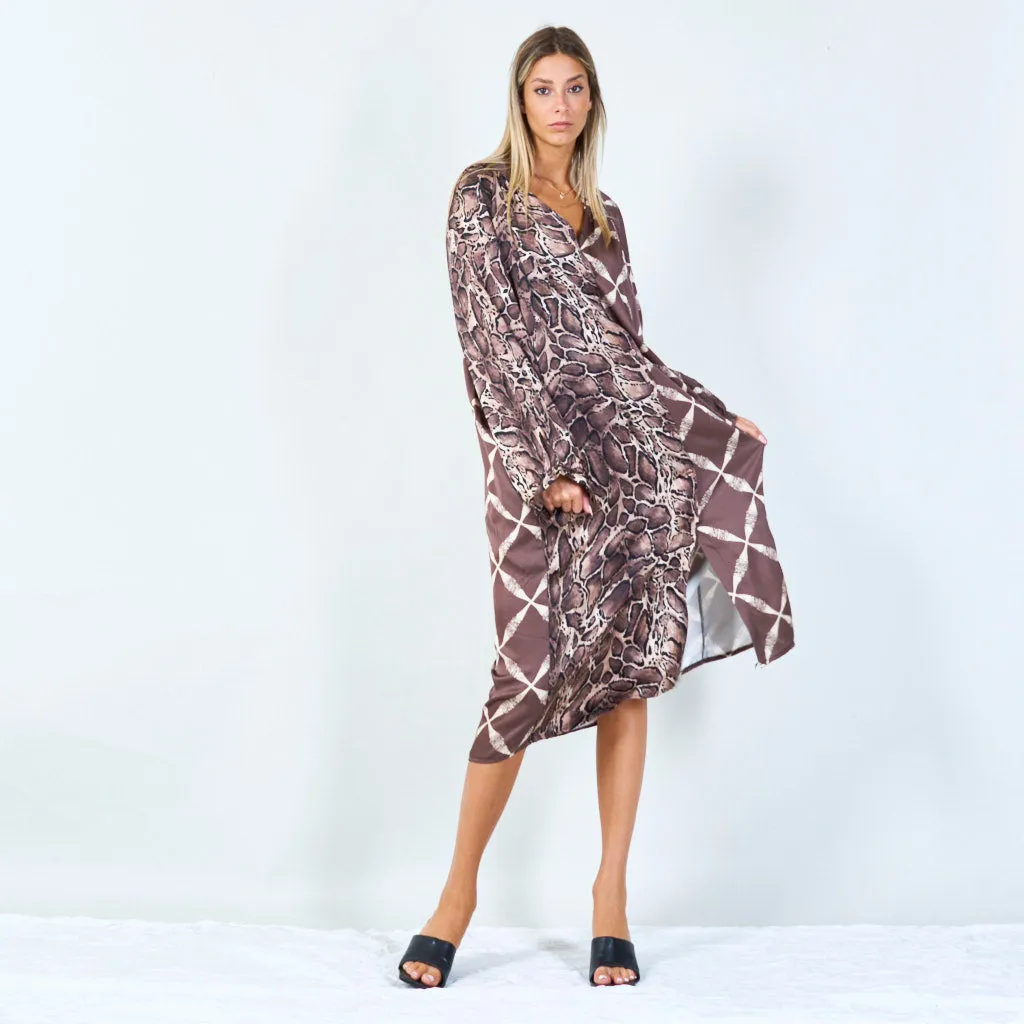 Mixed print long dress with button detail wholesale