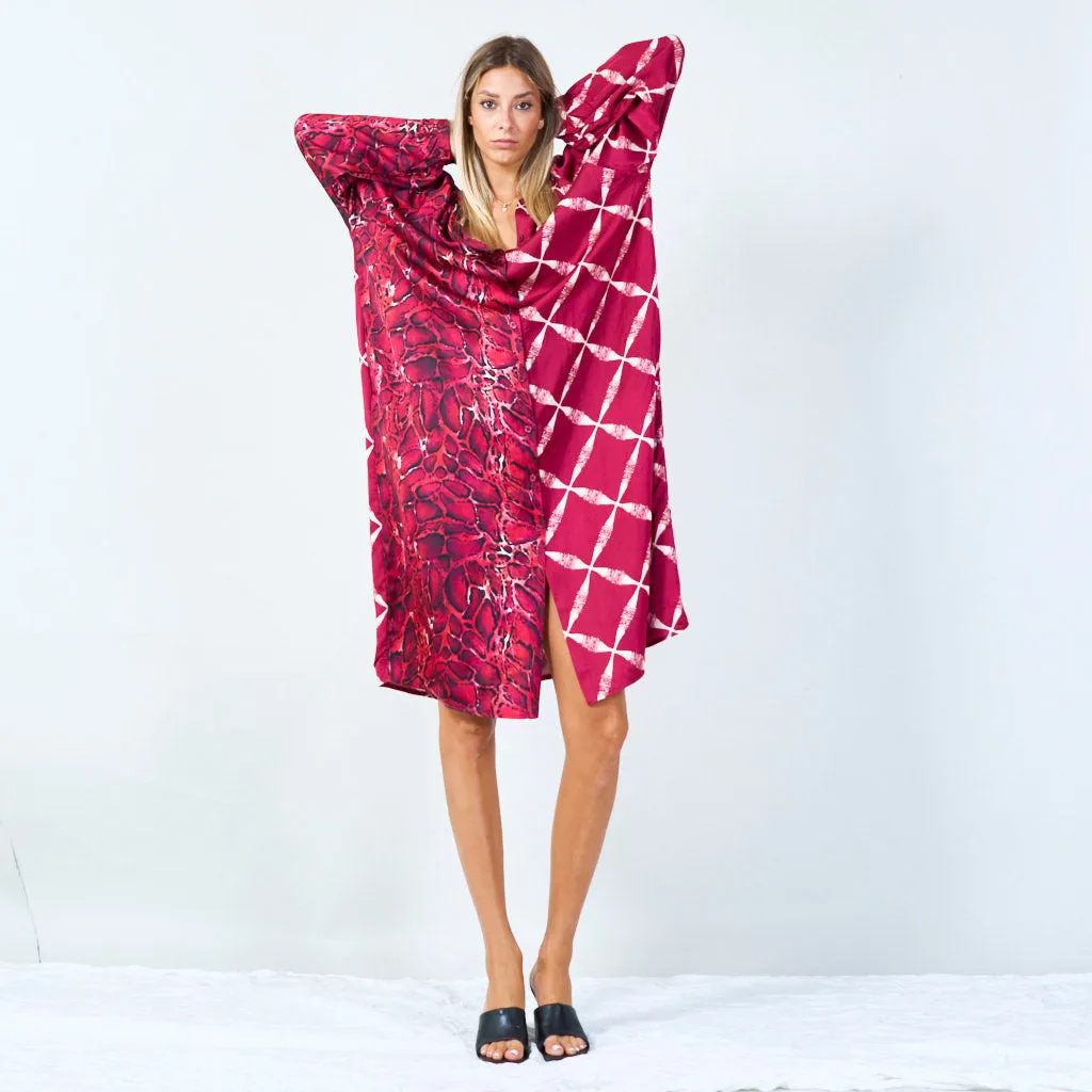 Mixed print long dress with button detail wholesale