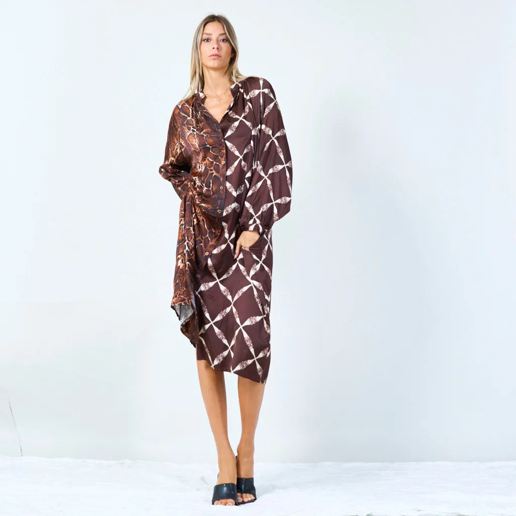 Mixed print long dress with button detail wholesale