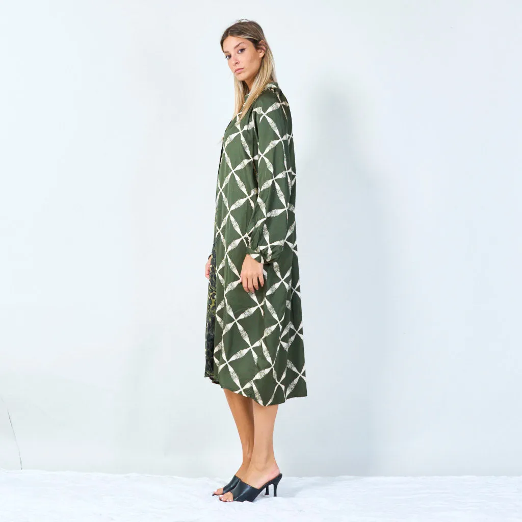 Mixed print long dress with button detail wholesale