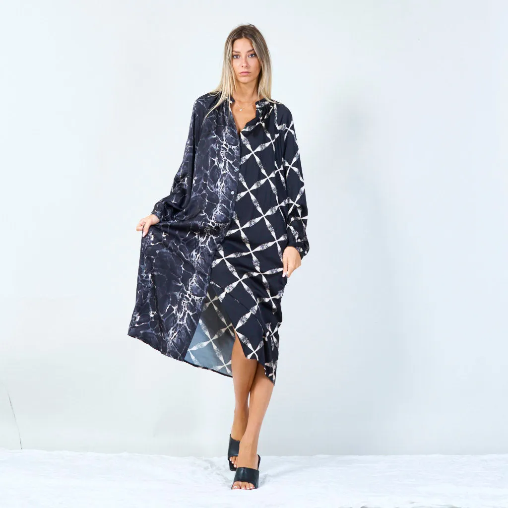 Mixed print long dress with button detail wholesale
