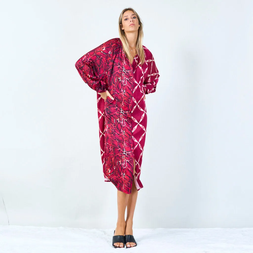 Mixed print long dress with button detail wholesale