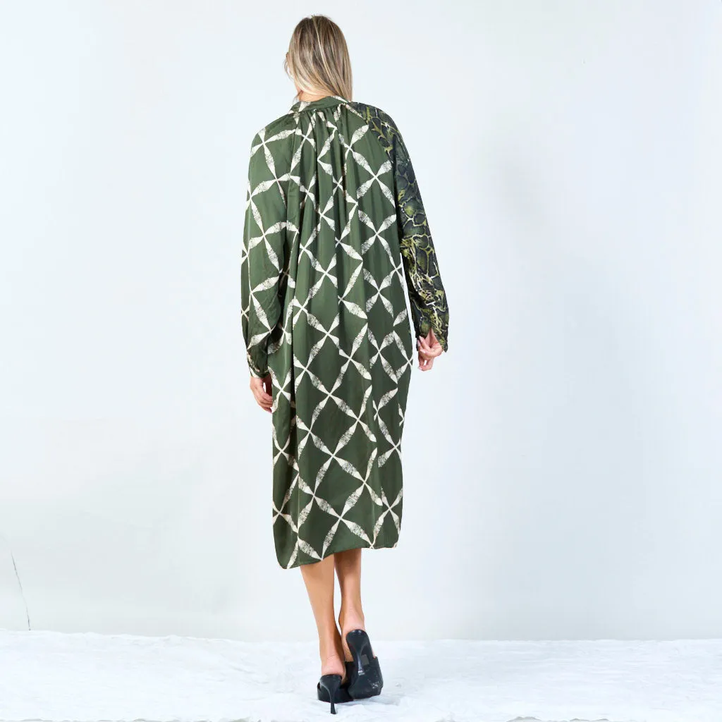 Mixed print long dress with button detail wholesale
