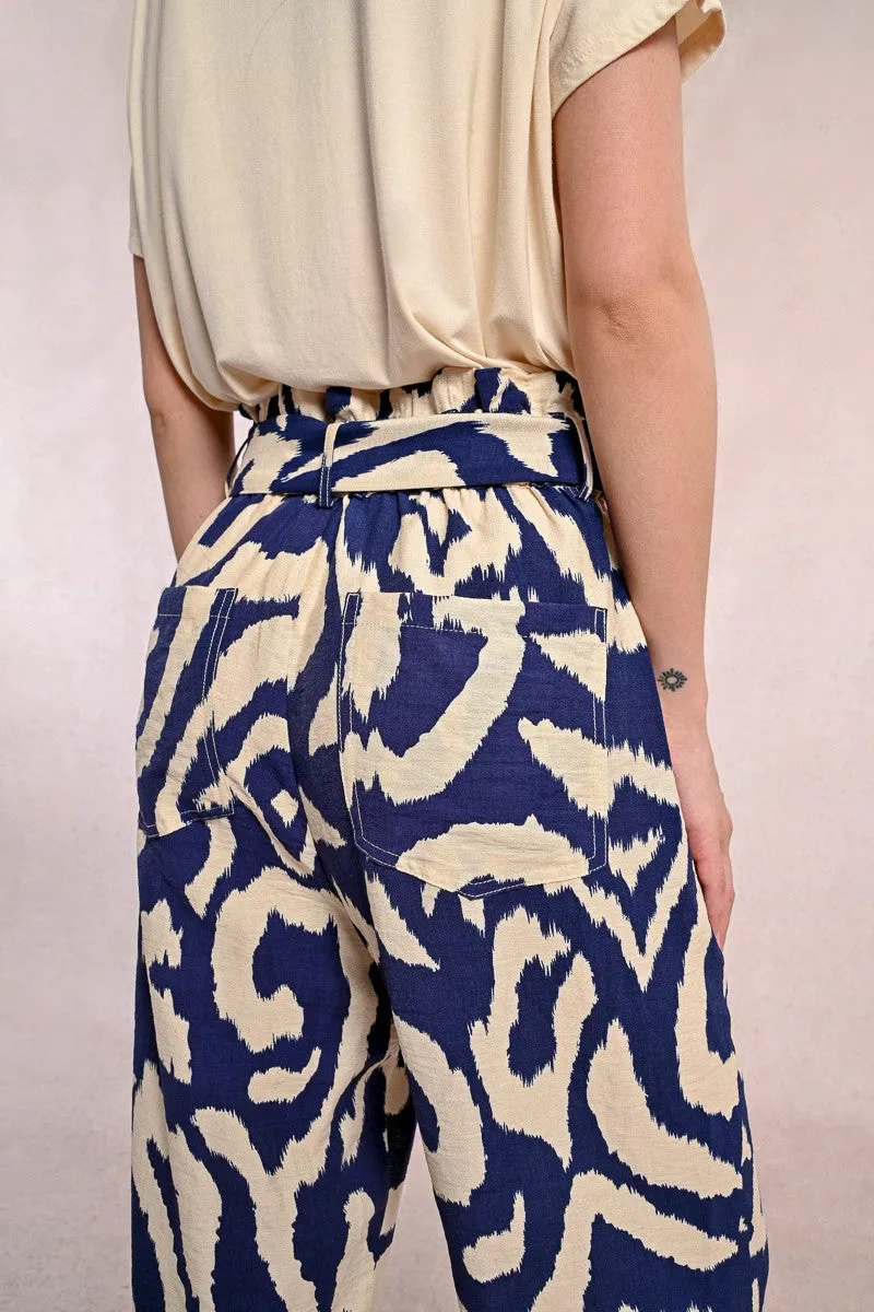 Molly Bracken Navy Paper Bag Tie Waist Trousers