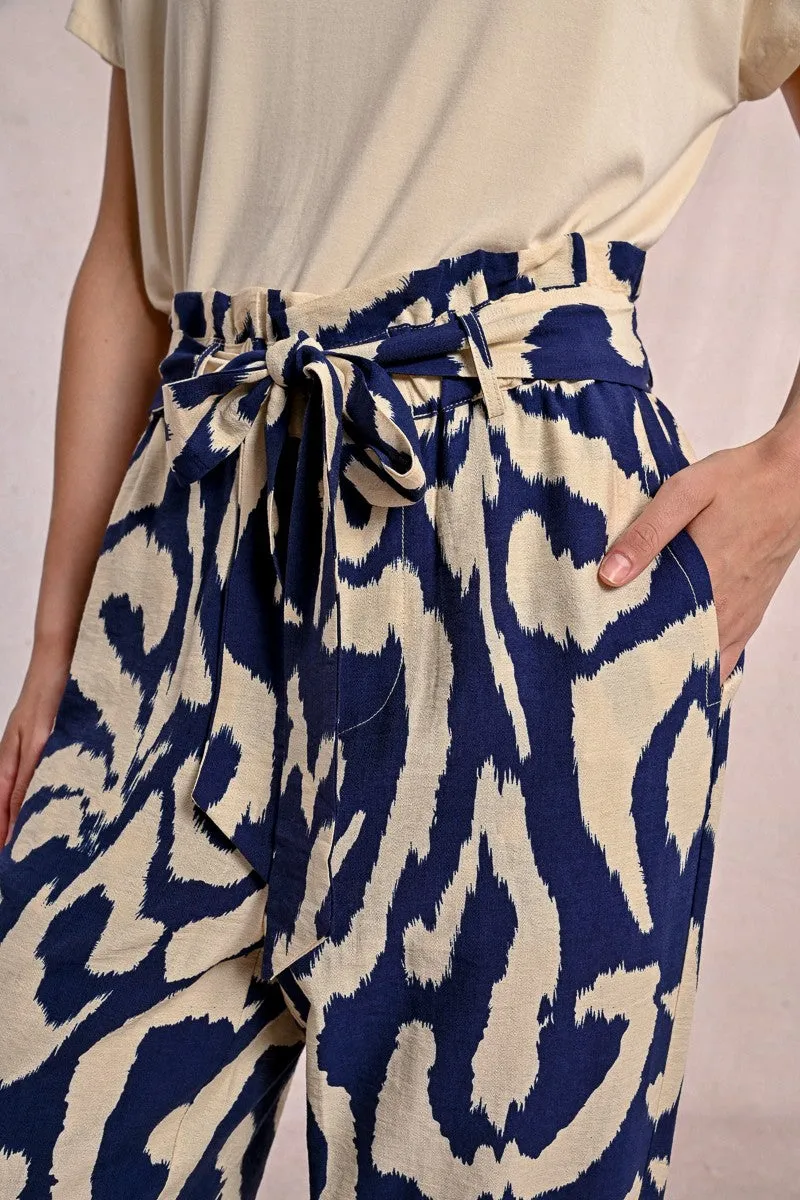 Molly Bracken Navy Paper Bag Tie Waist Trousers