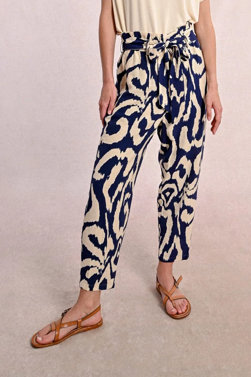 Molly Bracken Navy Paper Bag Tie Waist Trousers