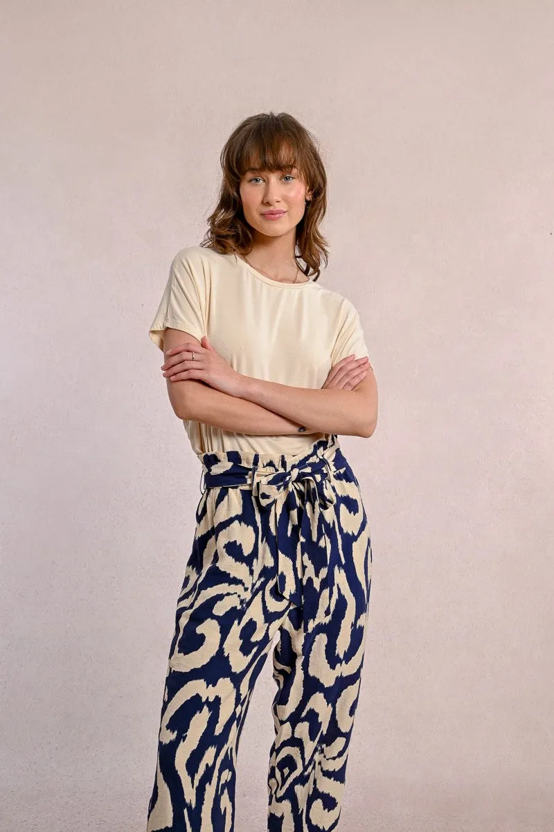 Molly Bracken Navy Paper Bag Tie Waist Trousers