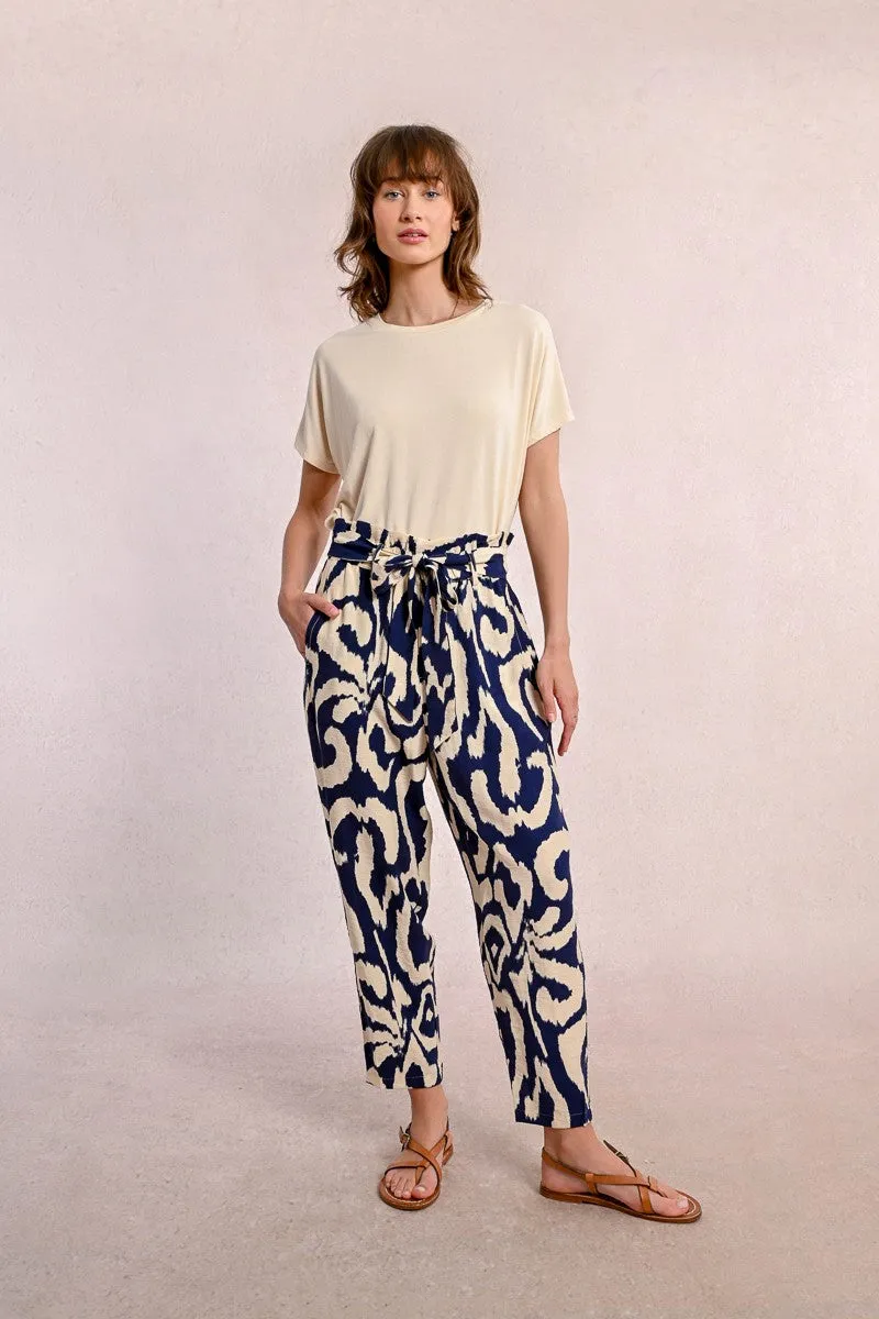 Molly Bracken Navy Paper Bag Tie Waist Trousers
