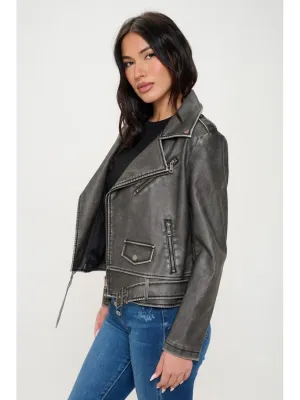 NicholesGifts Women Coalition LA Zip Up Biker Jacket with Belt