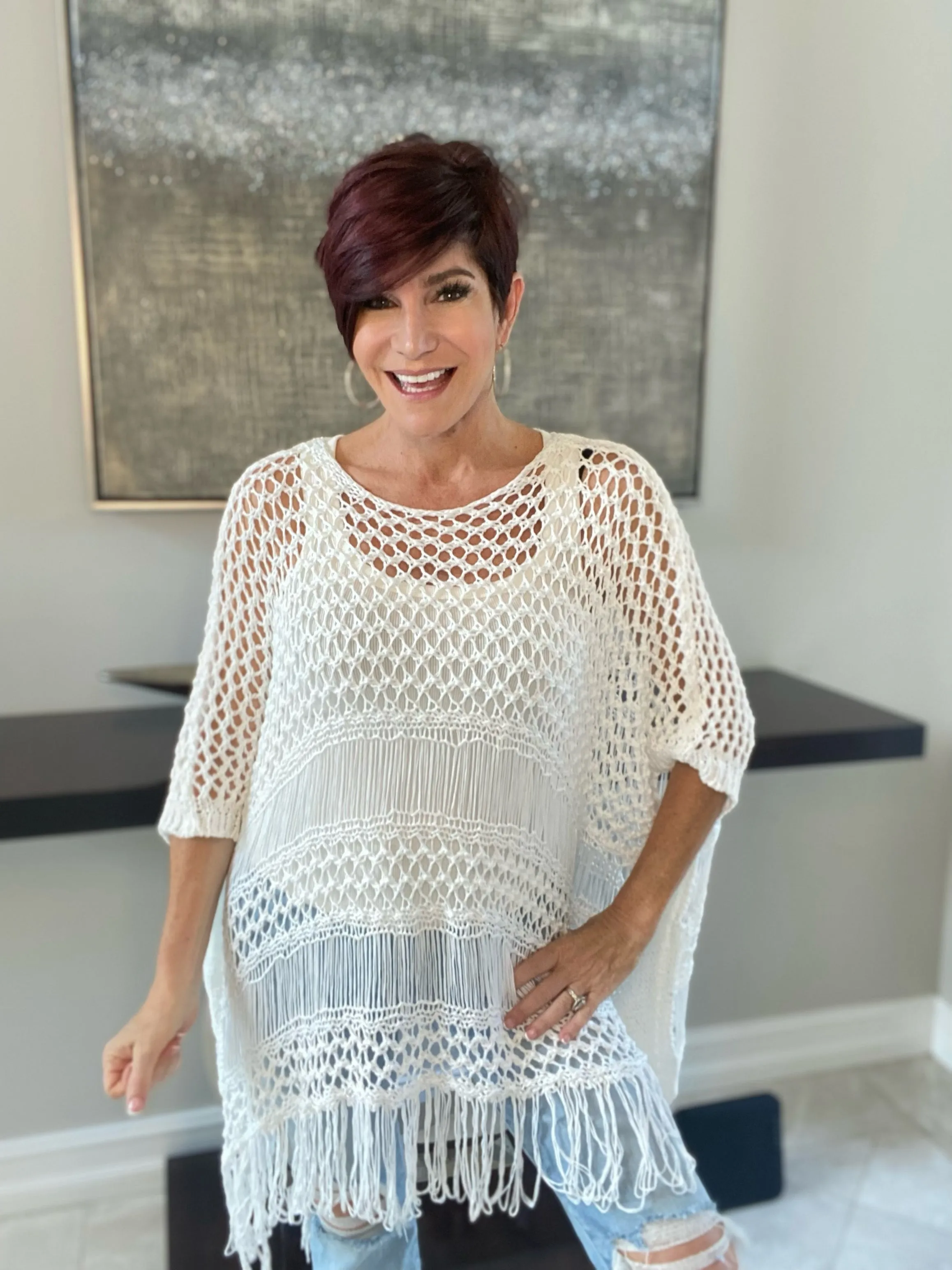 Open Knit Crochet Tunic with Fringe
