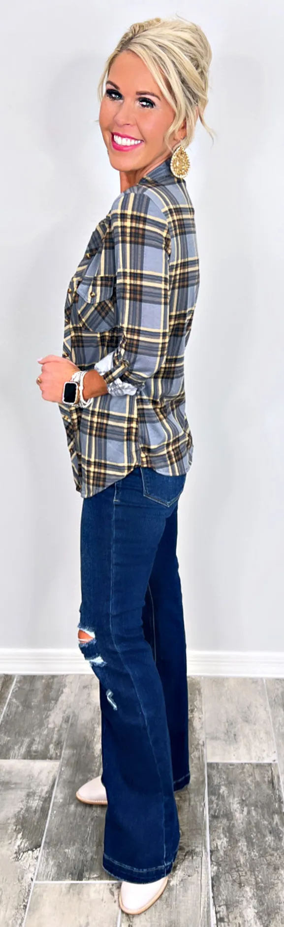 Penny Plaid Flannel Top - Blue/Brown