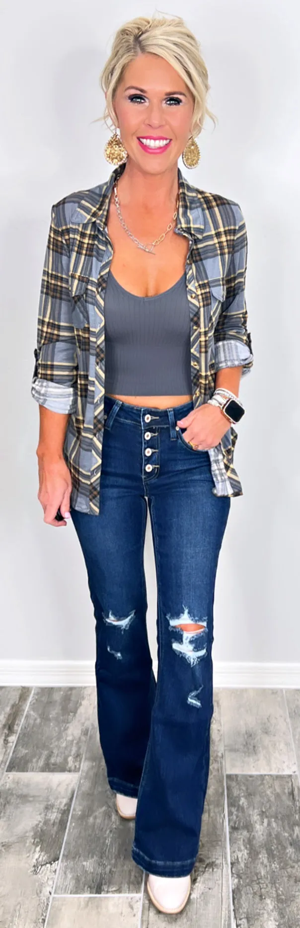 Penny Plaid Flannel Top - Blue/Brown