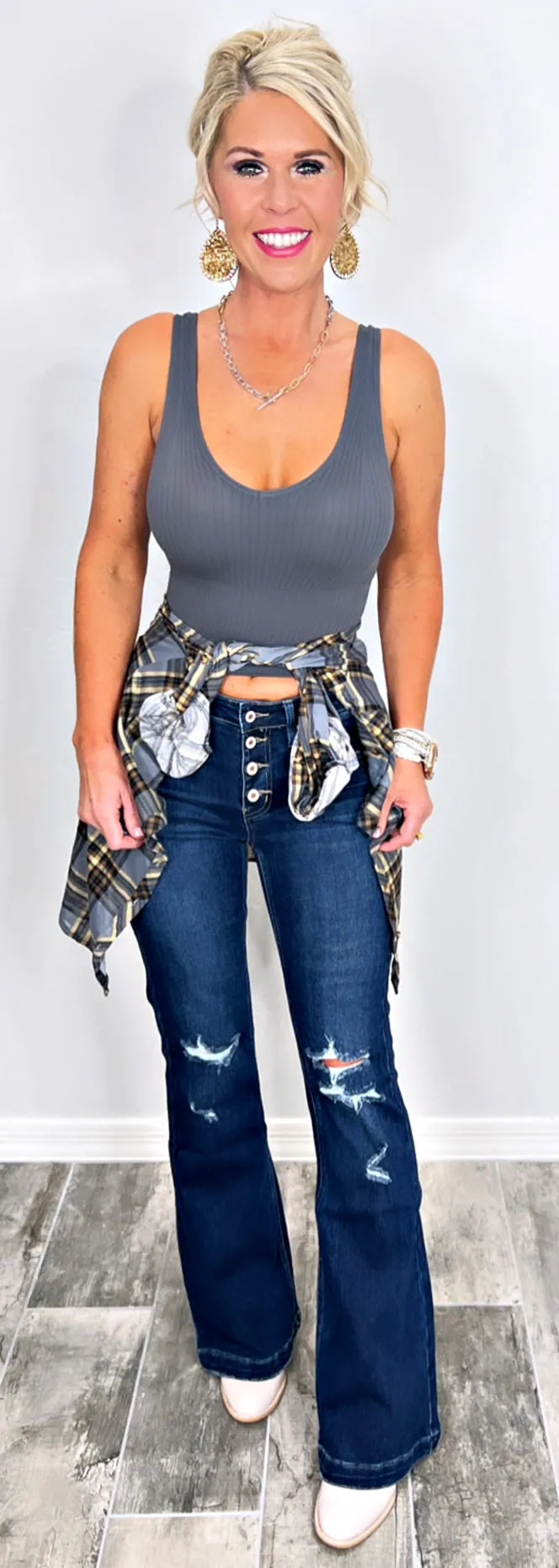 Penny Plaid Flannel Top - Blue/Brown