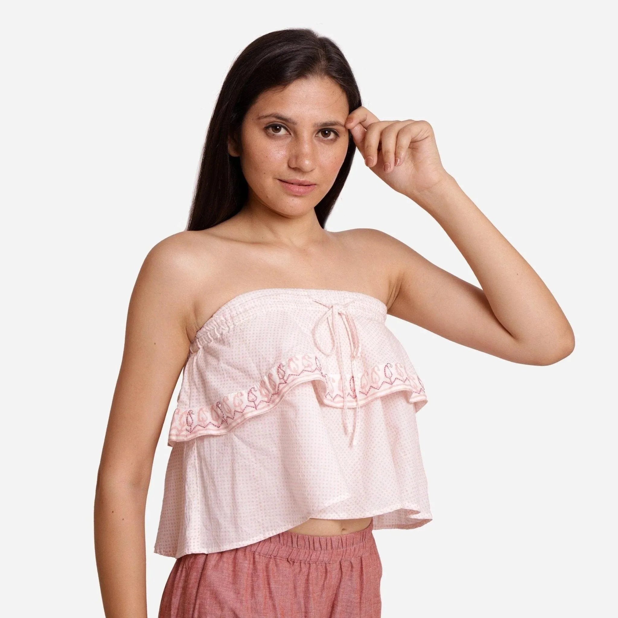Pink Paisley Block Printed Cotton Tube Top
