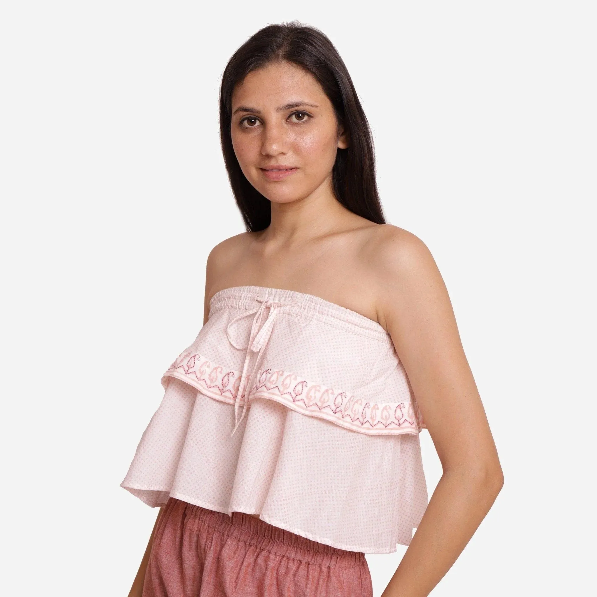 Pink Paisley Block Printed Cotton Tube Top