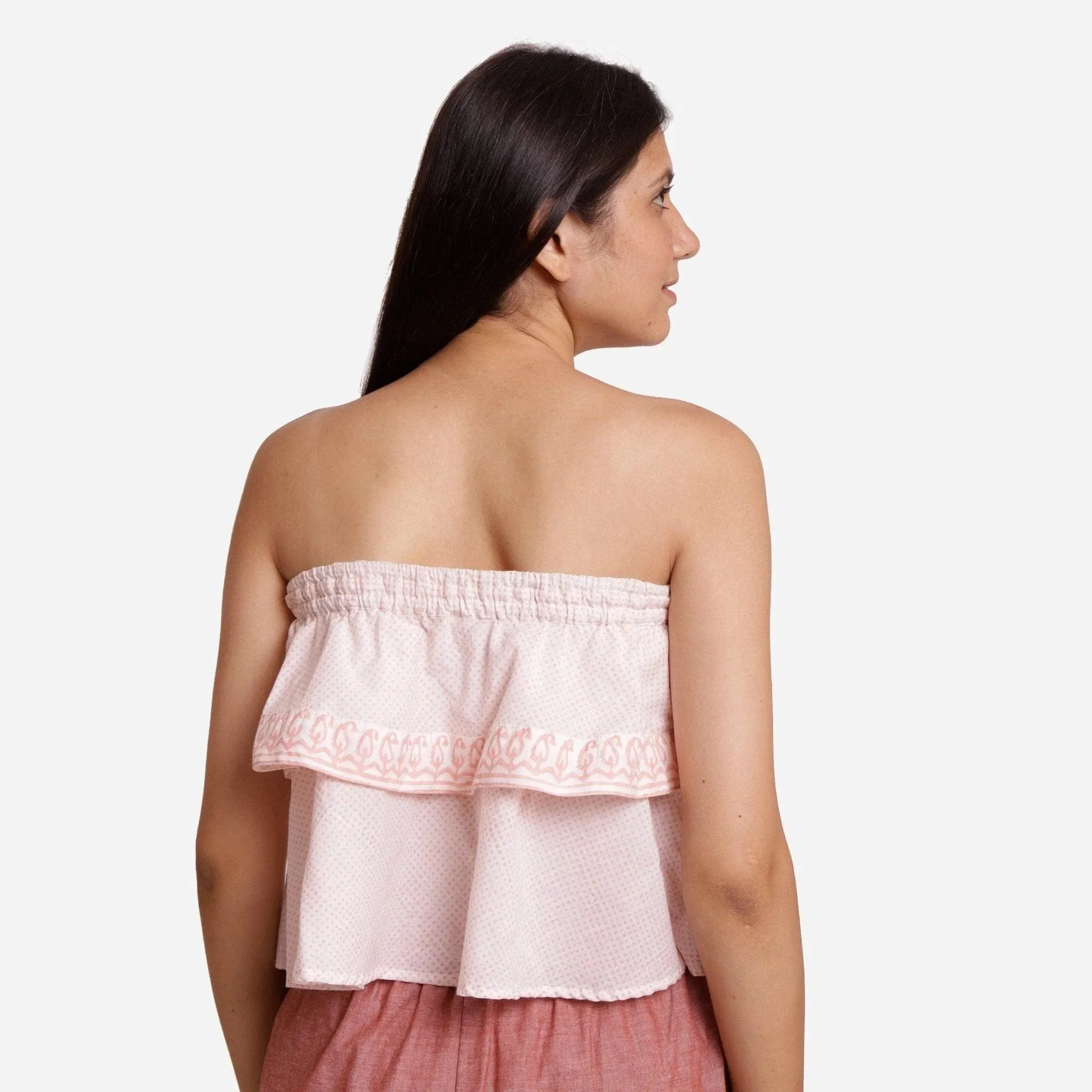 Pink Paisley Block Printed Cotton Tube Top